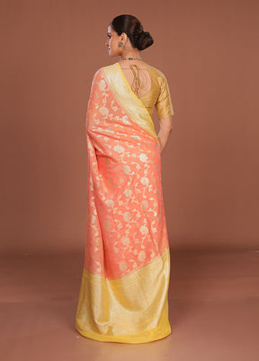 Pink Handloom Pure Georgette Saree With Blouse Piece