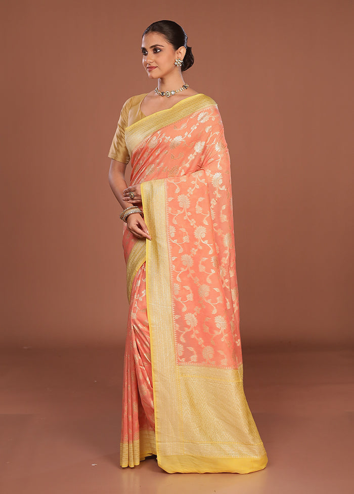 Pink Handloom Pure Georgette Saree With Blouse Piece