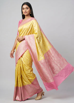 Yellow Handloom Pure Georgette Saree With Blouse Piece