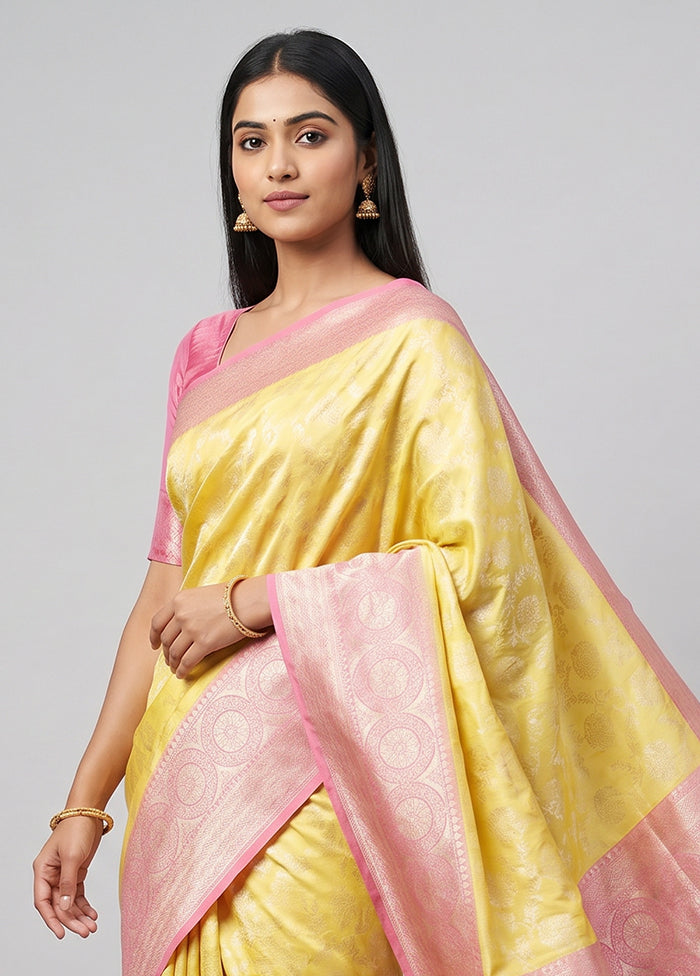 Yellow Handloom Pure Georgette Saree With Blouse Piece