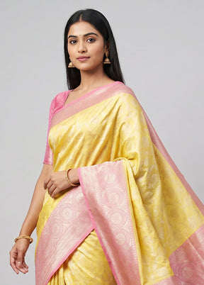 Yellow Handloom Pure Georgette Saree With Blouse Piece