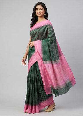 Green Handloom Kanchipuram Pure Silk Saree With Blouse Piece