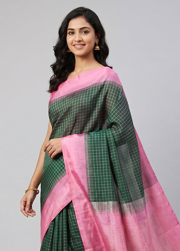 Green Handloom Kanchipuram Pure Silk Saree With Blouse Piece
