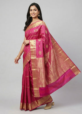 Purple Handloom Kanchipuram Pure Silk Saree With Blouse Piece