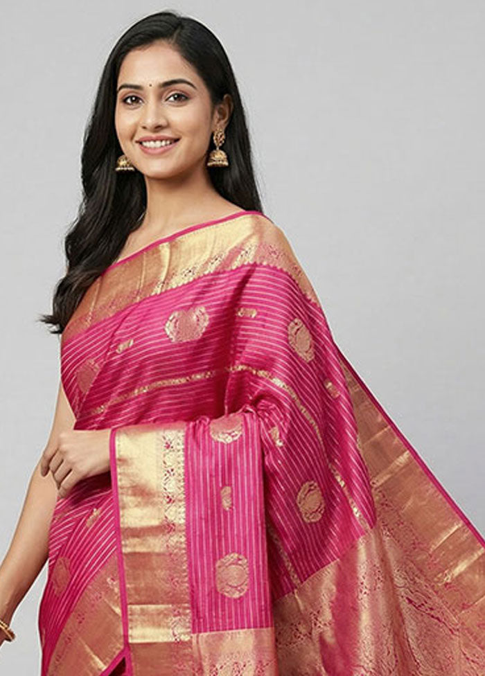Purple Handloom Kanchipuram Pure Silk Saree With Blouse Piece