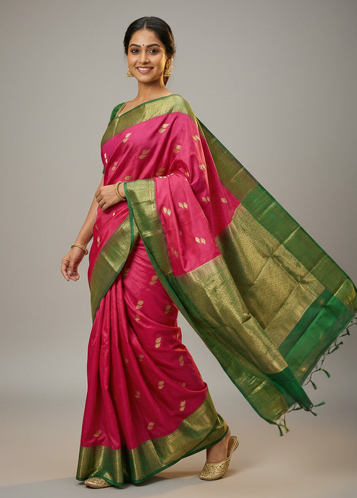 Pink Handloom Kanchipuram Pure Silk Saree With Blouse Piece