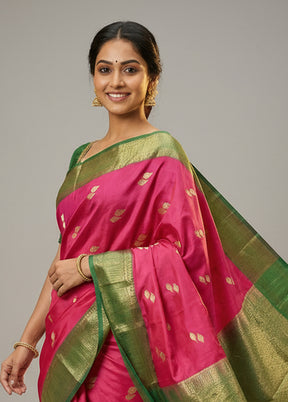 Pink Handloom Kanchipuram Pure Silk Saree With Blouse Piece