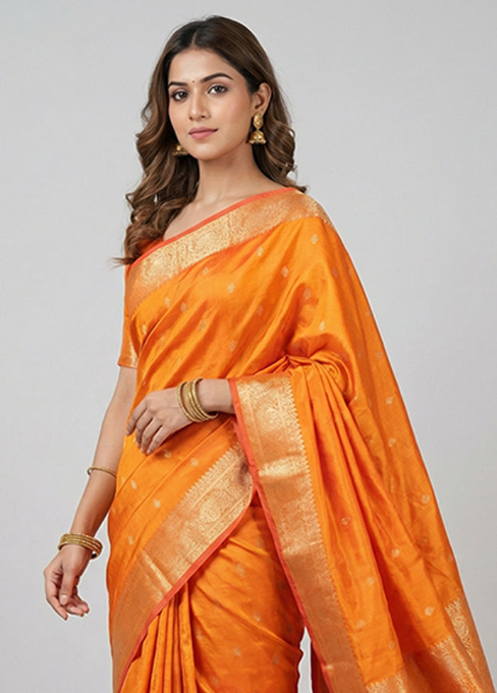 Yellow Handloom Katan Pure Silk Saree With Blouse Piece