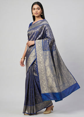 Blue Handloom Tanchoi Pure Silk Saree With Blouse Piece