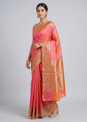 Pink Handloom Katan Pure Silk Saree With Blouse Piece