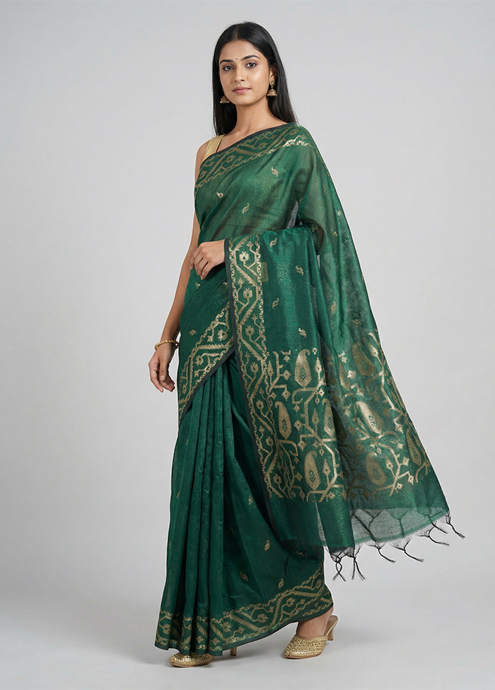 Green Dupion Silk Saree With Blouse Piece