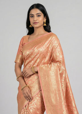 Pink Uppada Silk Saree With Blouse Piece