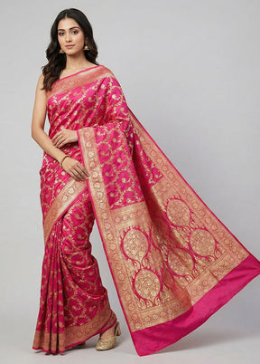 Pink Banarasi Silk Saree With Blouse Piece