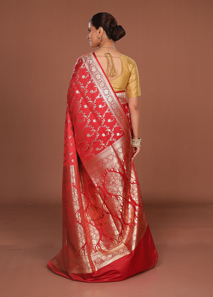 Red Banarasi Silk Saree With Blouse Piece