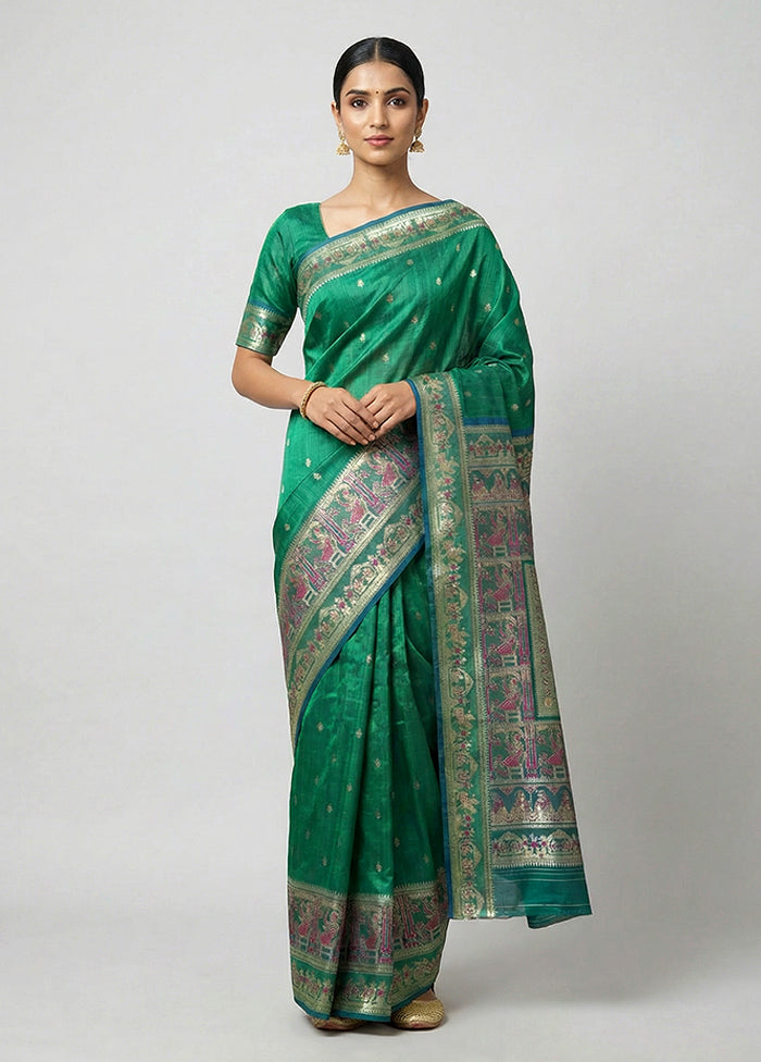 Blue Handloom Baluchari Pure Silk Saree With Blouse Piece