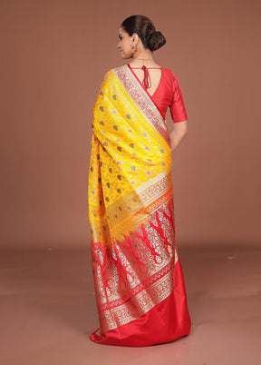 Yellow Banarasi Silk Saree With Blouse Piece
