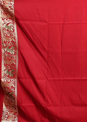 Red Handloom Banarasi Pure Silk Saree With Blouse Piece
