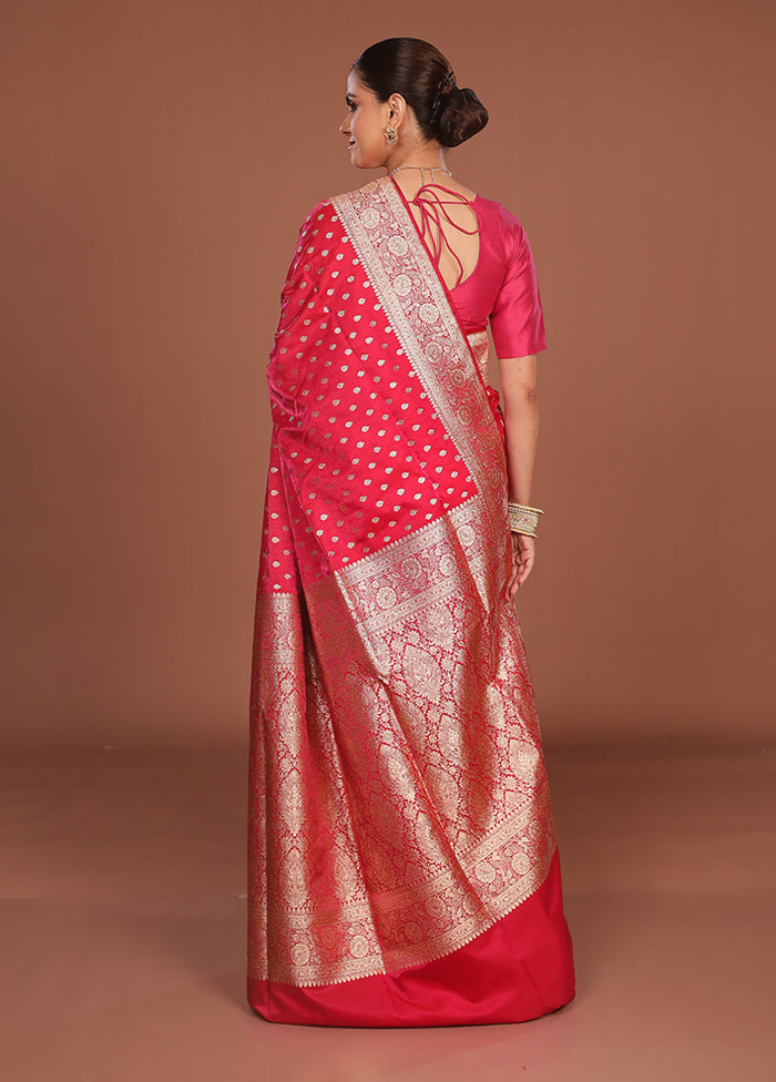 Pink Banarasi Silk Saree With Blouse Piece