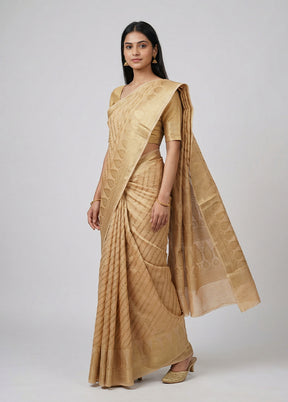 Peach Kora Silk Saree With Blouse Piece