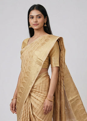 Peach Kora Silk Saree With Blouse Piece