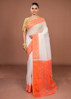 White Jamdani Cotton Saree Without Blouse Piece