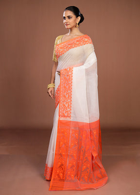 White Jamdani Cotton Saree Without Blouse Piece