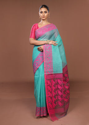 Green Jamdani Cotton Saree Without Blouse Piece