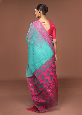 Green Jamdani Cotton Saree Without Blouse Piece