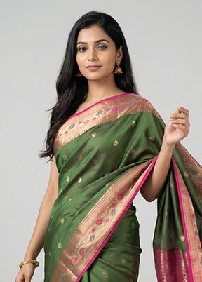 Green Cotton Saree With Blouse Piece