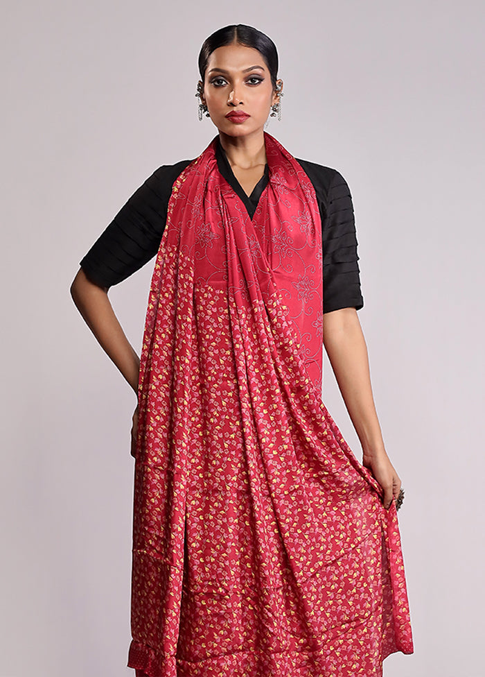 Red Printed Silk Saree With Blouse Piece