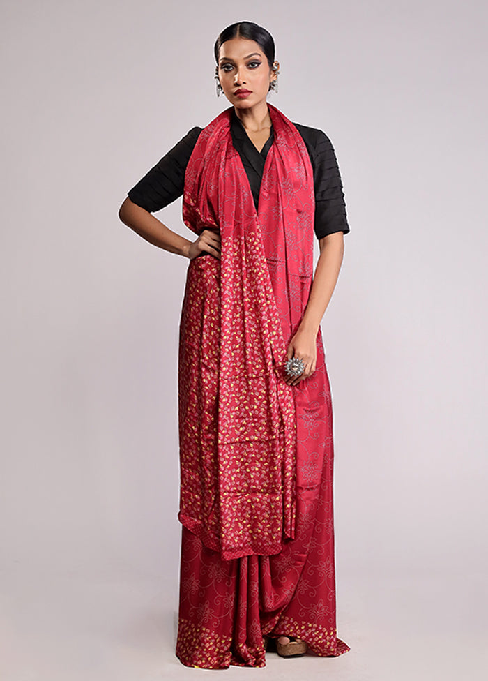 Red Printed Silk Saree With Blouse Piece