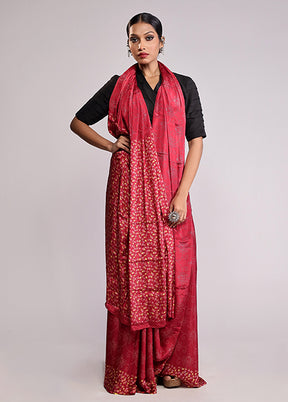 Red Printed Silk Saree With Blouse Piece