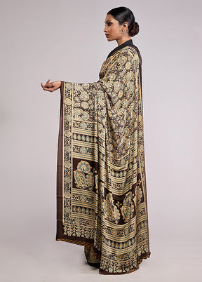 Brown Printed Silk Saree With Blouse Piece