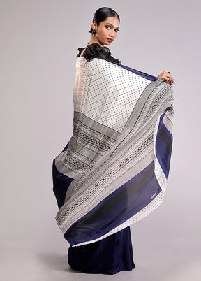 White Printed Silk Saree With Blouse Piece