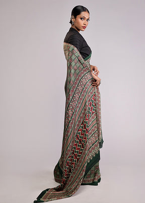 Green Printed Silk Saree With Blouse Piece