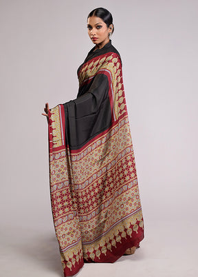 Black Printed Silk Saree With Blouse Piece