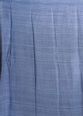 Blue Printed Silk Saree With Blouse Piece