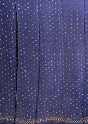 Blue Printed Silk Saree With Blouse Piece