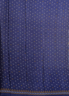 Blue Printed Silk Saree With Blouse Piece