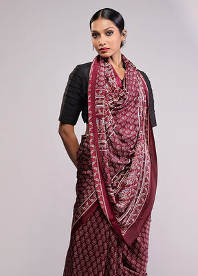 Maroon Printed Silk Saree With Blouse Piece
