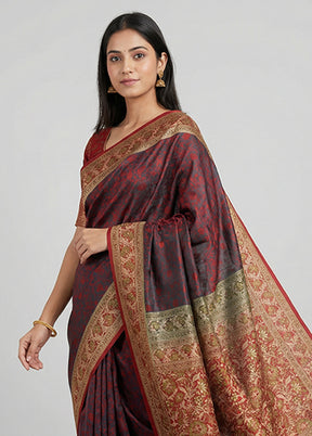 Black Handloom Jamewar Pure Silk Saree With Blouse Piece