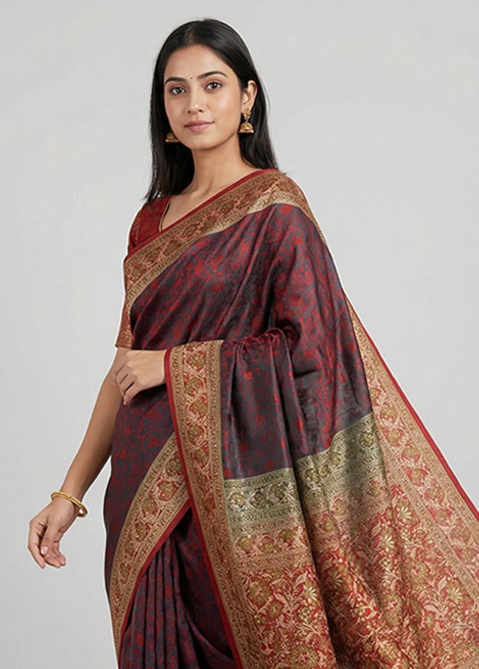 Black Handloom Jamewar Pure Silk Saree With Blouse Piece