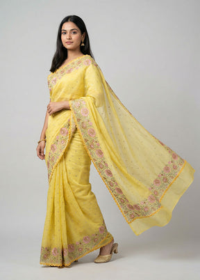 Yellow Pure Cotton Saree With Blouse Piece