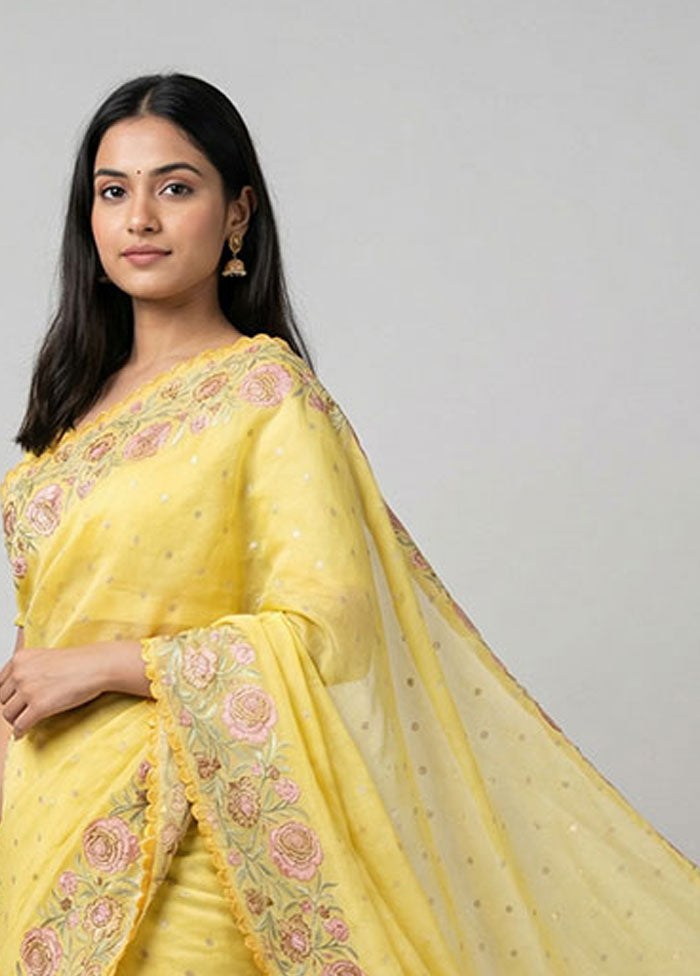 Yellow Pure Cotton Saree With Blouse Piece