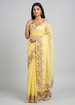 Yellow Pure Cotton Saree With Blouse Piece