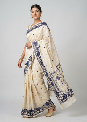 Cream Tussar Silk Saree With Blouse Piece