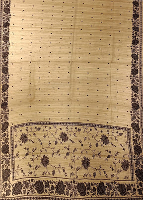 Cream Tussar Silk Saree With Blouse Piece