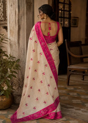 Cream Tussar Silk Saree With Blouse Piece
