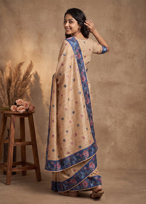 Cream Tussar Silk Saree With Blouse Piece