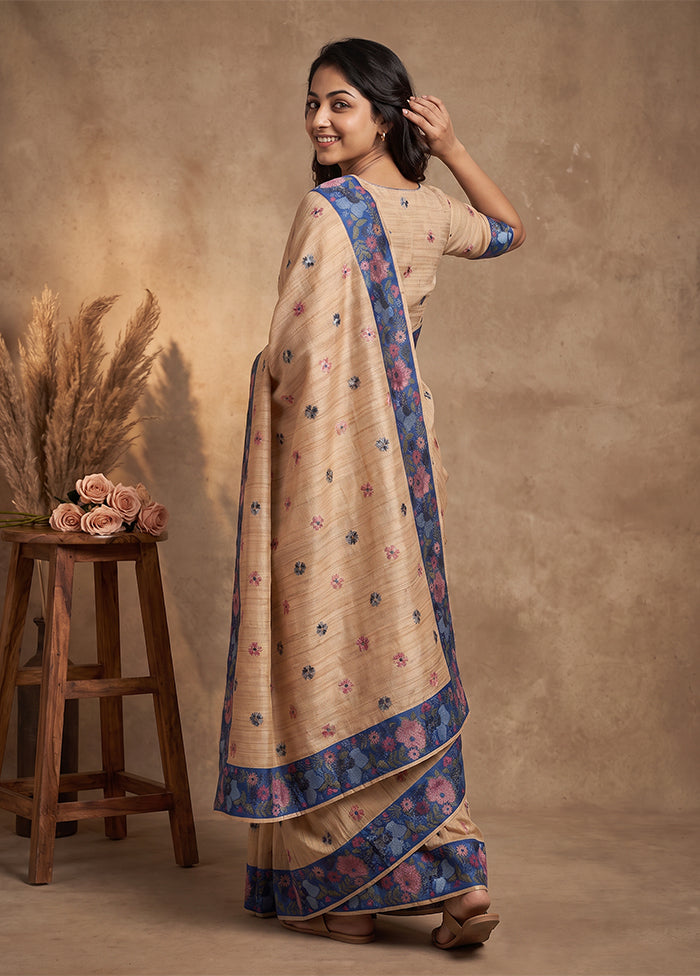 Cream Tussar Silk Saree With Blouse Piece